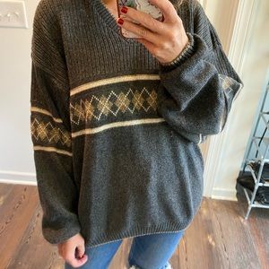 Gray Liberty Sweaters Fair Isle V-Neck Sweater Cozy Grandpa Nordic Style Size M